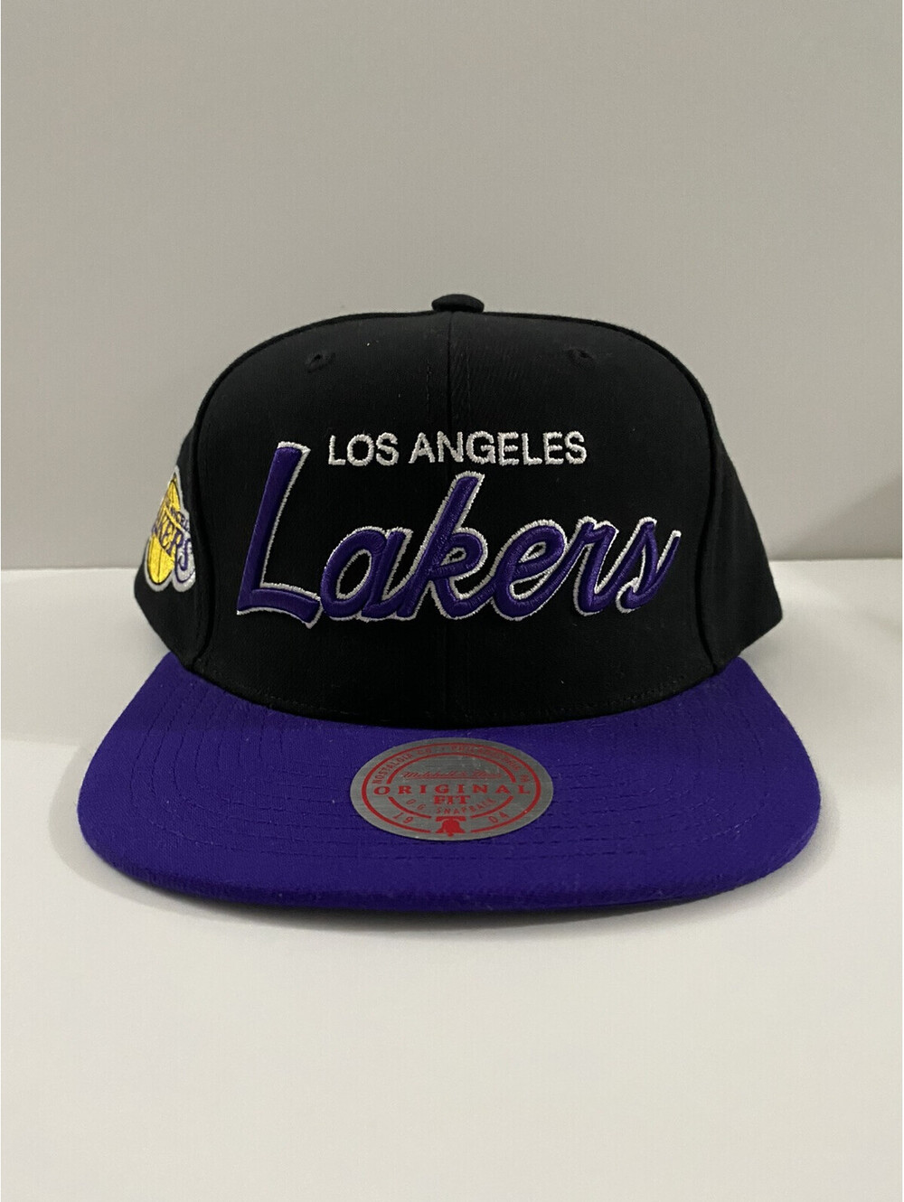 Mitchell & Ness NBA Los Angeles Lakers Script Black Purple SnapBack Hat New